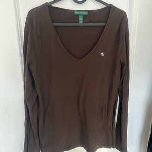 Ralph Lauren Chocolate Brown V-Neck Long Sleeve Tee